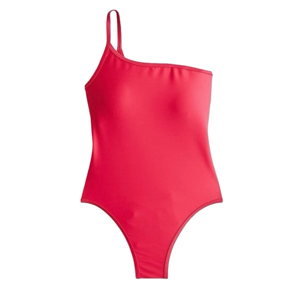 J. Crew One Shoulder Ribbed One Piece Swimsuit in Pink - Picture 1 of 6